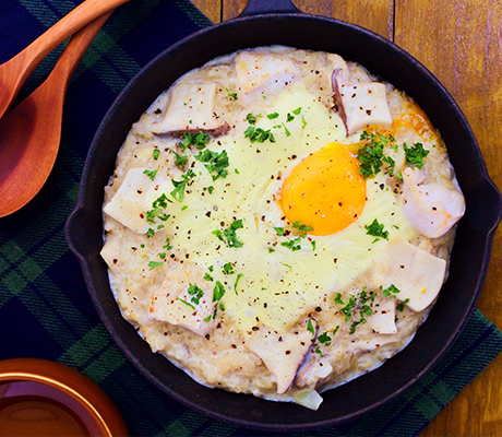 鶏むね肉ときのこの味噌チーズリゾット