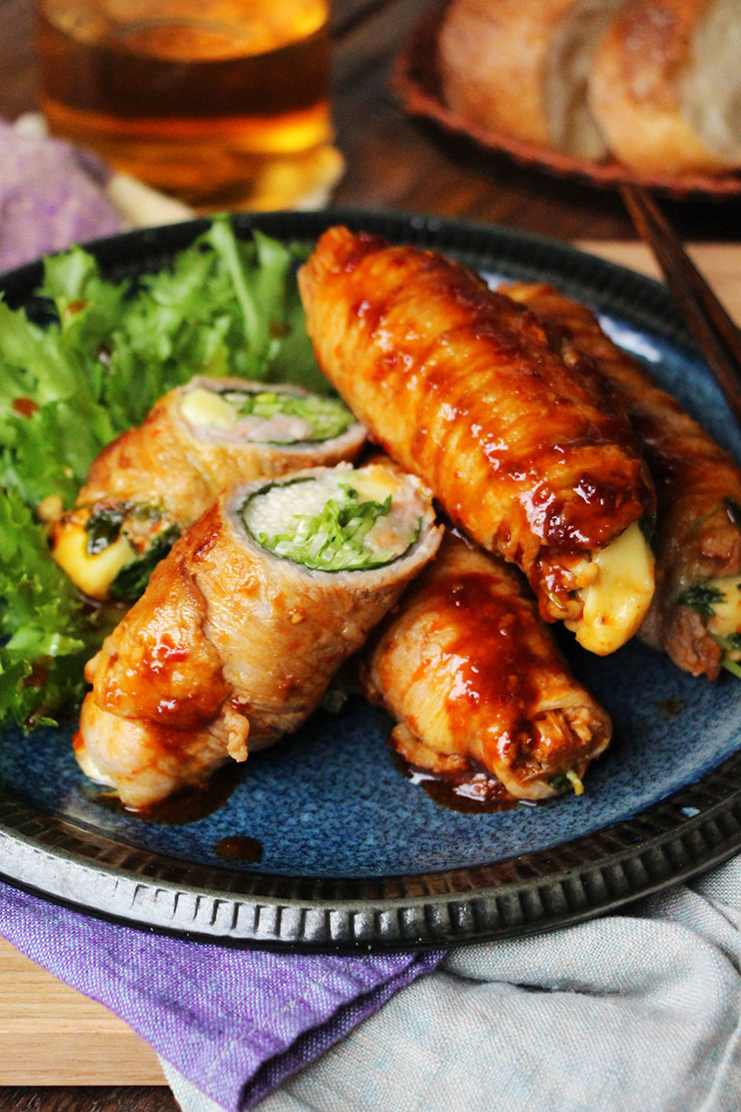 豆苗とチーズの豚巻き照り焼き