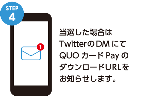 STEP4:当選した場合はTwitterのDMにてQUOカードPayのダウンロードURLをお知らせします。